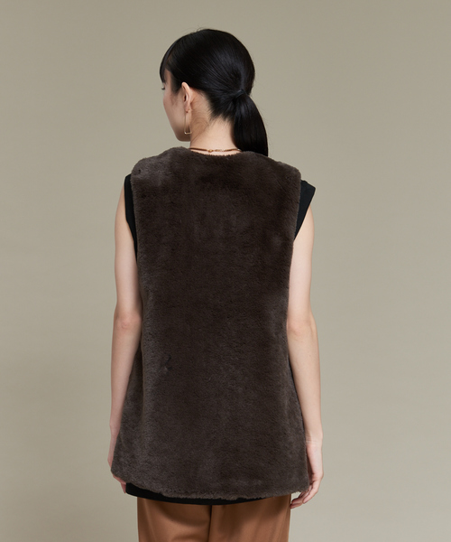 NOMINE（ノミネ）の「【2WAY】ファー×チェックリバーシブルベスト（ベスト・レディース・チャコールグレー/ブラウン・フリー）」の13枚目の写真