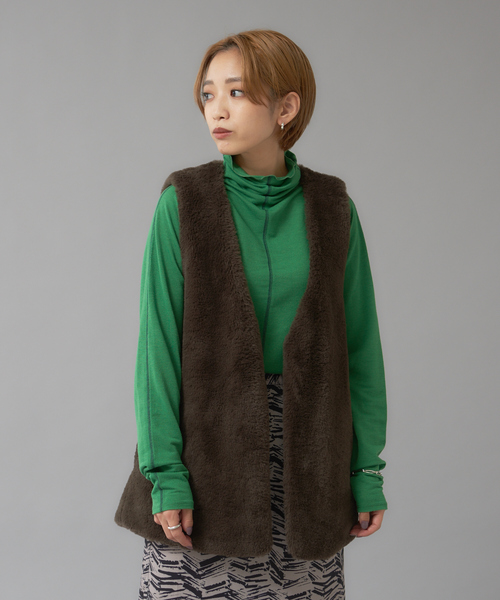 NOMINE（ノミネ）の「【2WAY】ファー×チェックリバーシブルベスト（ベスト・レディース・チャコールグレー/ブラウン・フリー）」の20枚目の写真