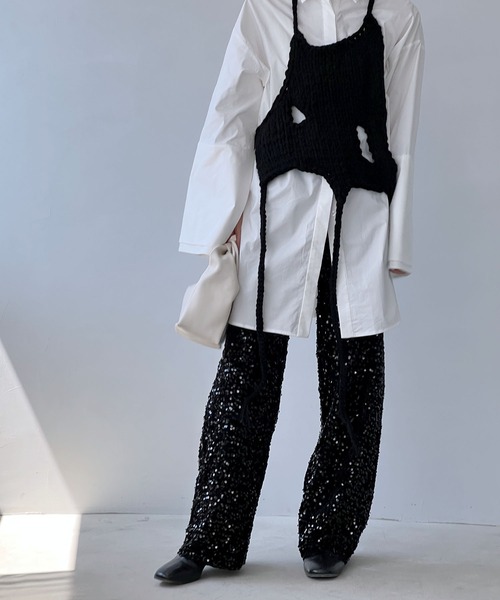 MAISON CHUCLLA（メゾンチュクラ）の「'日本製' ハンドメイド レイヤード ニット キャミベスト chwj22a07（ニット/セーター・レディース・ブラック・FREE）」の6枚目の写真