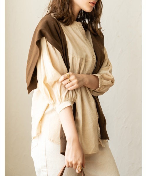 chocomee（チョコミー）の「button blouse/ボタンブラウス（シャツ/ブラウス・レディース・ベージュ/ブラウン・FREE）」の6枚目の写真