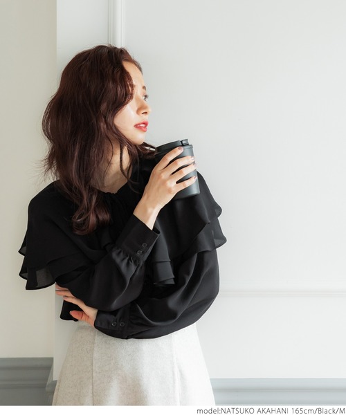 coca(coca)(コカ)の「ジョーゼットビッグカラーブラウス(シャツ/ブラウス・レディース・アイボリー/ブラック・M/L)」の10枚目の写真