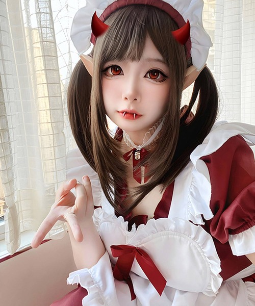 OSYAREVO（オシャレボ）の「コスプレ リボン×フリル ミニスカメイド レディース ホワイトデー 記念日（コスチューム/パーティーグッズ・レディース・ブラック/レッド・SMALL/MEDIUM/LARGE/X-LARGE/XX-LARGE）」の7枚目の写真