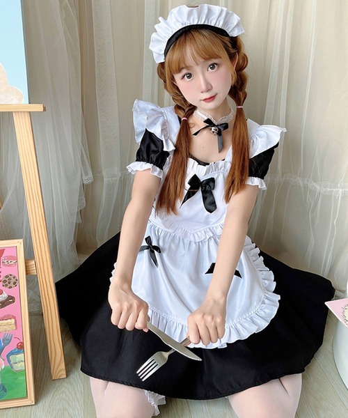 OSYAREVO（オシャレボ）の「コスプレ リボン×フリル ミニスカメイド レディース ホワイトデー 記念日（コスチューム/パーティーグッズ・レディース・ブラック/レッド・SMALL/MEDIUM/LARGE/X-LARGE/XX-LARGE）」の12枚目の写真