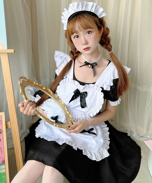 OSYAREVO（オシャレボ）の「コスプレ リボン×フリル ミニスカメイド レディース ホワイトデー 記念日（コスチューム/パーティーグッズ・レディース・ブラック/レッド・SMALL/MEDIUM/LARGE/X-LARGE/XX-LARGE）」の5枚目の写真