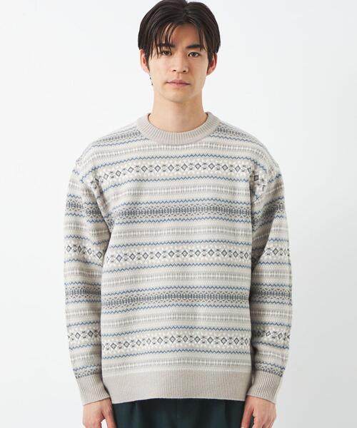 green label relaxing(グリーンレーベルリラクシング)の「フェアアイル ジャカード クルーネック ニット(ニット/セーター・メンズ・ライトグレー/ワインレッド/ロイヤルブルー・S/M/L/XL)」の4枚目の写真