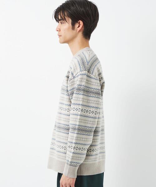 green label relaxing(グリーンレーベルリラクシング)の「フェアアイル ジャカード クルーネック ニット(ニット/セーター・メンズ・ライトグレー/ワインレッド/ロイヤルブルー・S/M/L/XL)」の5枚目の写真