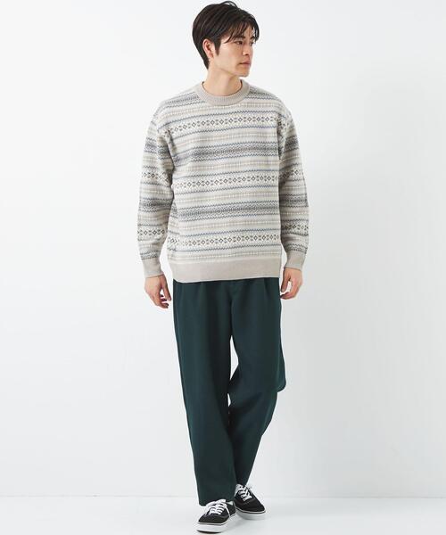 green label relaxing(グリーンレーベルリラクシング)の「フェアアイル ジャカード クルーネック ニット(ニット/セーター・メンズ・ライトグレー/ワインレッド/ロイヤルブルー・S/M/L/XL)」の8枚目の写真
