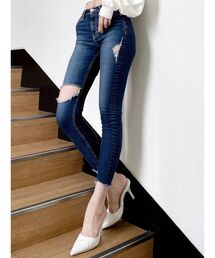 GYDA | ミドルウエスト グランジスキニーデニムパンツ(デニムパンツ)