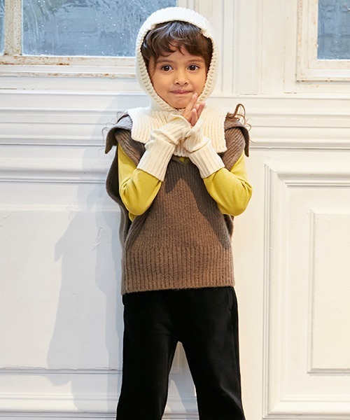 petit main(プティマイン)の「ニットバラクラバ(キャップ・キッズ・モカ/アイボリー/ライトピンク・S/M)」の9枚目の写真