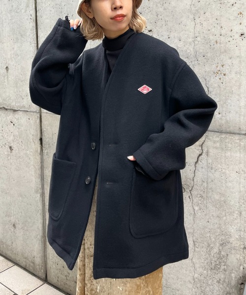 ♪美品DANTON ブラック ノーカラーコート 36♪ Danton（ダントン） ノーカラーコート 36 ブラック レディース