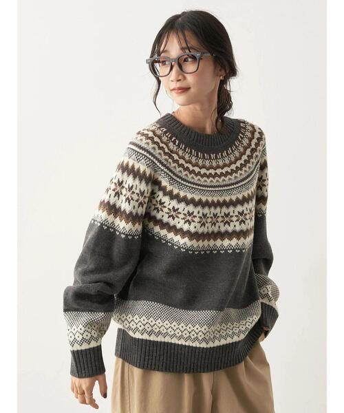 CRAFT STANDARD BOUTIQUE（クラフトスタンダードブティック）の「マルチカラー求心柄ニットプルオーバー　◆（ニット/セーター・レディース・ダークグレー/グリーン/レッド・FREE）」の4枚目の写真
