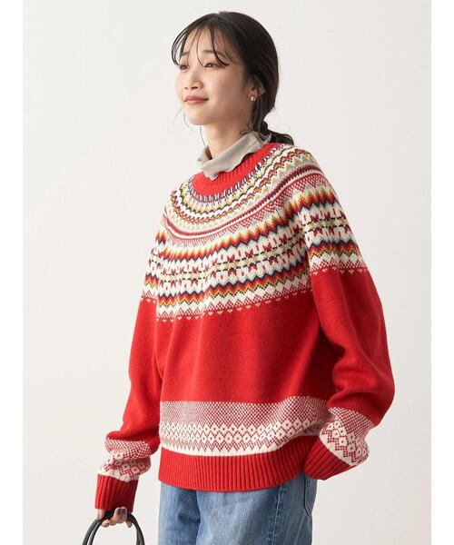 CRAFT STANDARD BOUTIQUE（クラフトスタンダードブティック）の「マルチカラー求心柄ニットプルオーバー　◆（ニット/セーター・レディース・ダークグレー/グリーン/レッド・FREE）」の5枚目の写真
