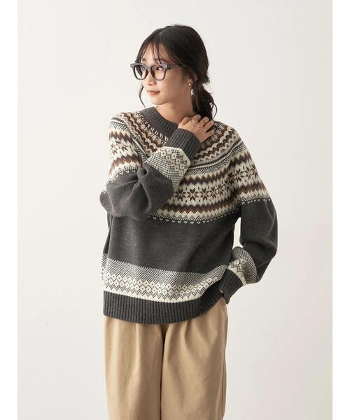 CRAFT STANDARD BOUTIQUE（クラフトスタンダードブティック）の「マルチカラー求心柄ニットプルオーバー　◆（ニット/セーター・レディース・ダークグレー/グリーン/レッド・FREE）」の7枚目の写真