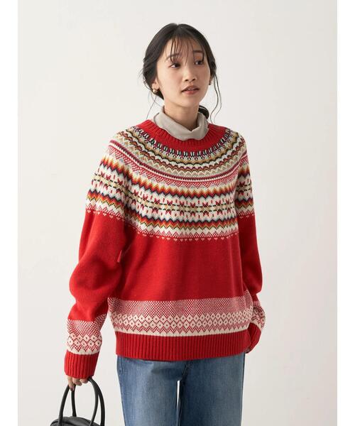 CRAFT STANDARD BOUTIQUE（クラフトスタンダードブティック）の「マルチカラー求心柄ニットプルオーバー　◆（ニット/セーター・レディース・ダークグレー/グリーン/レッド・FREE）」の14枚目の写真