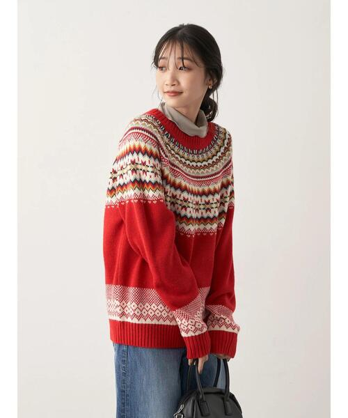 CRAFT STANDARD BOUTIQUE（クラフトスタンダードブティック）の「マルチカラー求心柄ニットプルオーバー　◆（ニット/セーター・レディース・ダークグレー/グリーン/レッド・FREE）」の15枚目の写真