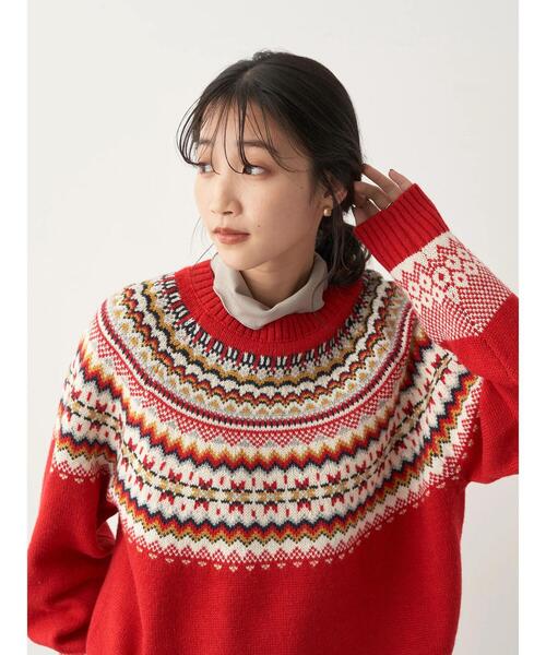 CRAFT STANDARD BOUTIQUE（クラフトスタンダードブティック）の「マルチカラー求心柄ニットプルオーバー　◆（ニット/セーター・レディース・ダークグレー/グリーン/レッド・FREE）」の16枚目の写真