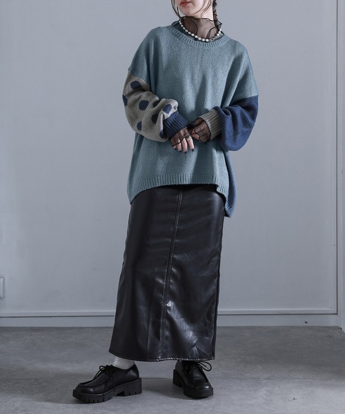 osharewalker(オシャレウォーカー)の「『ドット柄ジャカードローゲージニット』(ニット/セーター・レディース・ベージュ/チャコール/グレイッシュブルー・FREE)」の20枚目の写真