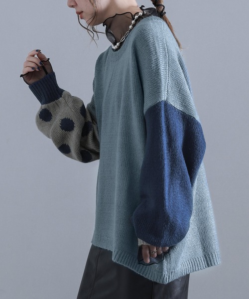 osharewalker(オシャレウォーカー)の「『ドット柄ジャカードローゲージニット』(ニット/セーター・レディース・ベージュ/チャコール/グレイッシュブルー・FREE)」の19枚目の写真