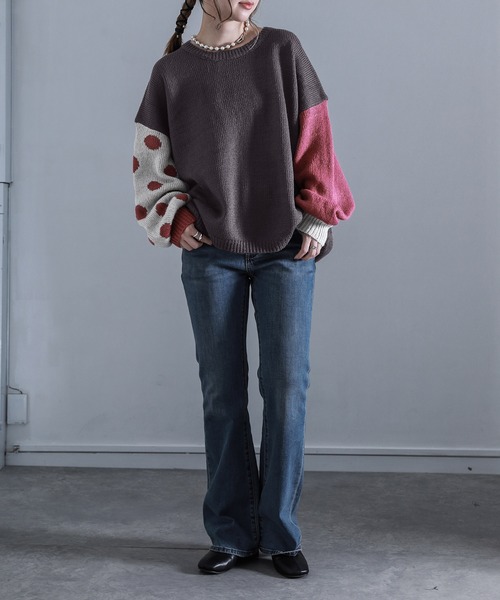 osharewalker(オシャレウォーカー)の「『ドット柄ジャカードローゲージニット』(ニット/セーター・レディース・ベージュ/チャコール/グレイッシュブルー・FREE)」の17枚目の写真