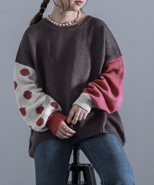 osharewalker(オシャレウォーカー)の「『ドット柄ジャカードローゲージニット』(ニット/セーター・レディース・ベージュ/チャコール/グレイッシュブルー・FREE)」の21枚目の写真