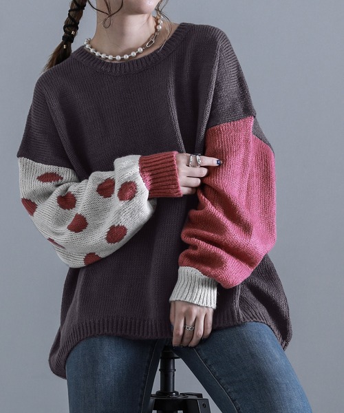 osharewalker(オシャレウォーカー)の「『ドット柄ジャカードローゲージニット』(ニット/セーター・レディース・ベージュ/チャコール/グレイッシュブルー・FREE)」の22枚目の写真