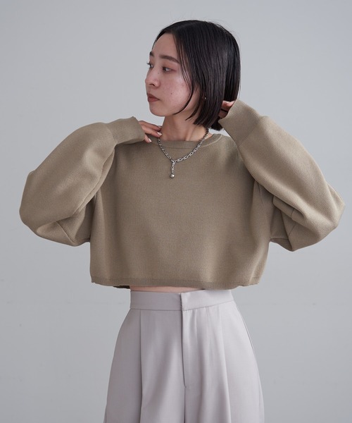 mline（エムライン）の「[mline]ちびボリュームニット（ニット/セーター・レディース・ベージュ/ネイビー/オフホワイト・FREE）」の3枚目の写真