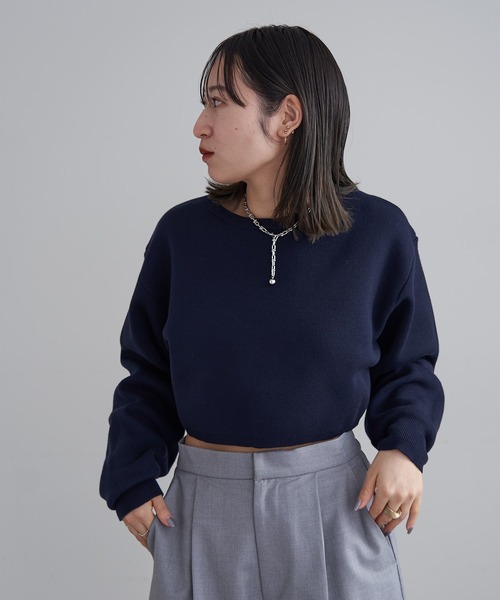 mline（エムライン）の「[mline]ちびボリュームニット（ニット/セーター・レディース・ベージュ/ネイビー/オフホワイト・FREE）」の7枚目の写真