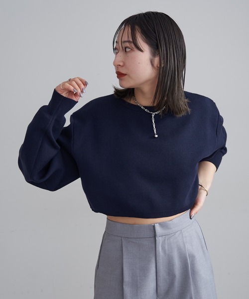 mline（エムライン）の「[mline]ちびボリュームニット（ニット/セーター・レディース・ベージュ/ネイビー/オフホワイト・FREE）」の8枚目の写真