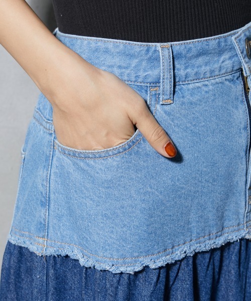 GEVS.(ジェイヴィス)の「<大きいサイズ> 綿100%デニムティアードマキシスカート GEVS.(スカート・レディース・ブルー系2/ブルー系1・4L/5L/L/LL/3L)」の20枚目の写真