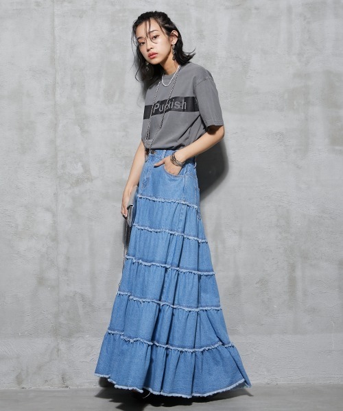 GEVS.(ジェイヴィス)の「<大きいサイズ> 綿100%デニムティアードマキシスカート GEVS.(スカート・レディース・ブルー系2/ブルー系1・4L/5L/L/LL/3L)」の8枚目の写真