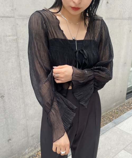 mline（エムライン）の「[mline]シアー楊柳ショートブラウス（シャツ/ブラウス・レディース・ピンク/グリーン/アイボリー/ブラック・FREE）」の3枚目の写真