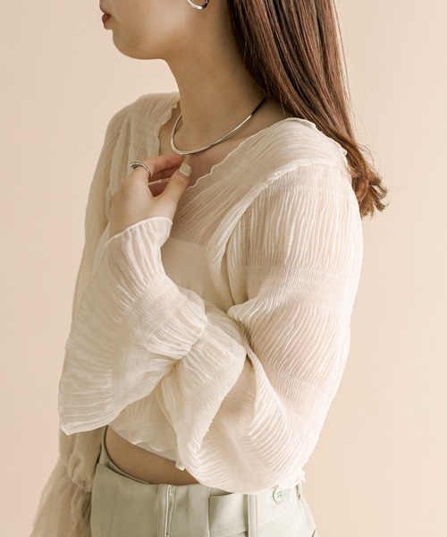 mline（エムライン）の「[mline]シアー楊柳ショートブラウス（シャツ/ブラウス・レディース・ピンク/グリーン/アイボリー/ブラック・FREE）」の7枚目の写真