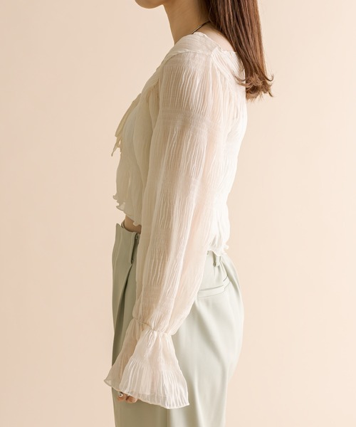 mline（エムライン）の「[mline]シアー楊柳ショートブラウス（シャツ/ブラウス・レディース・ピンク/グリーン/アイボリー/ブラック・FREE）」の9枚目の写真