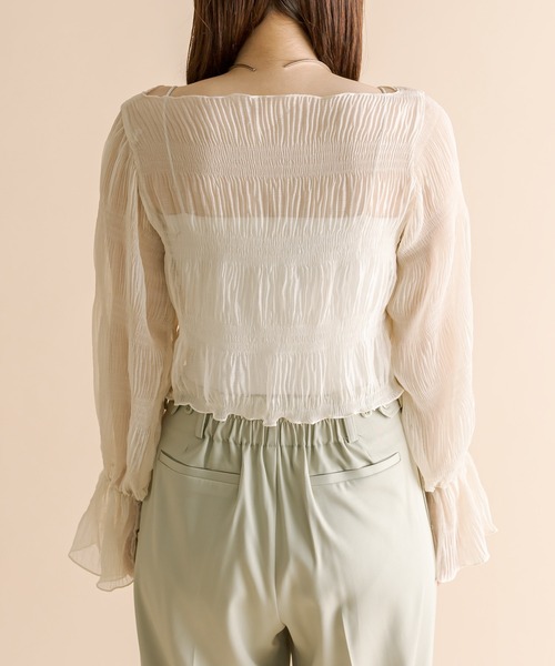 mline（エムライン）の「[mline]シアー楊柳ショートブラウス（シャツ/ブラウス・レディース・ピンク/グリーン/アイボリー/ブラック・FREE）」の10枚目の写真