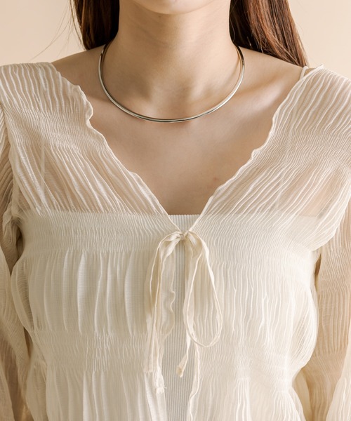 mline（エムライン）の「[mline]シアー楊柳ショートブラウス（シャツ/ブラウス・レディース・ピンク/グリーン/アイボリー/ブラック・FREE）」の12枚目の写真