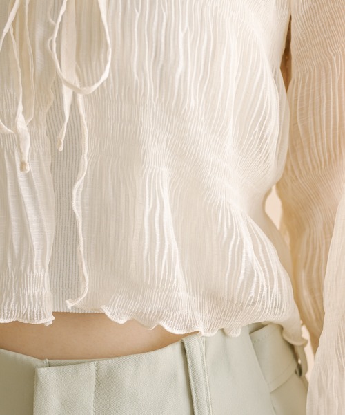 mline（エムライン）の「[mline]シアー楊柳ショートブラウス（シャツ/ブラウス・レディース・ピンク/グリーン/アイボリー/ブラック・FREE）」の14枚目の写真