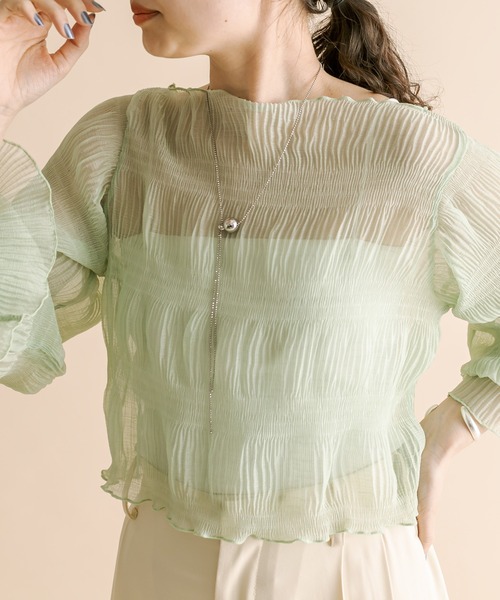 mline（エムライン）の「[mline]シアー楊柳ショートブラウス（シャツ/ブラウス・レディース・ピンク/グリーン/アイボリー/ブラック・FREE）」の19枚目の写真