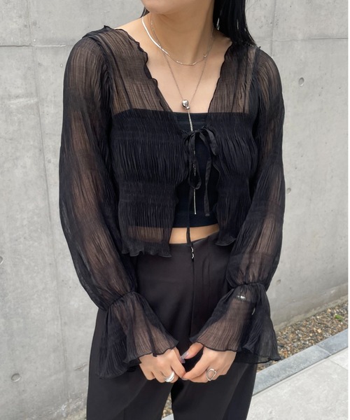 mline（エムライン）の「[mline]シアー楊柳ショートブラウス（シャツ/ブラウス・レディース・ピンク/グリーン/アイボリー/ブラック・FREE）」の21枚目の写真