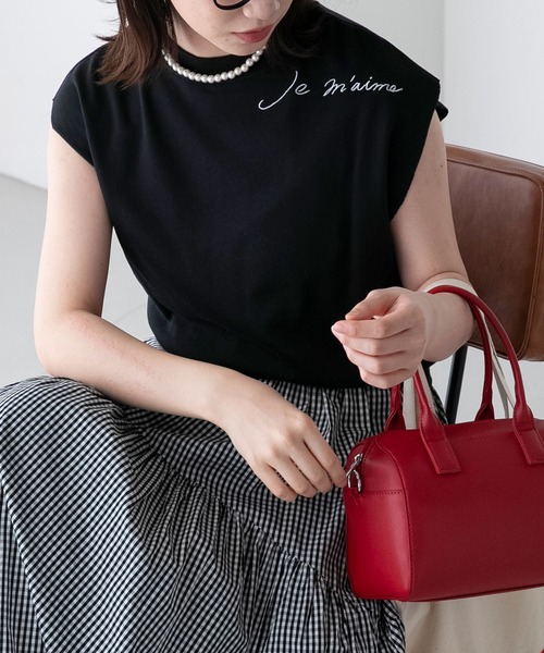BONLECILL(ボンルシール)の「フレンチ刺繍 ミニ裏毛フレンチスリーブプルオーバー(Tシャツ/カットソー・レディース・杢グレー/ブラック/オフホワイト・FREE)」の2枚目の写真