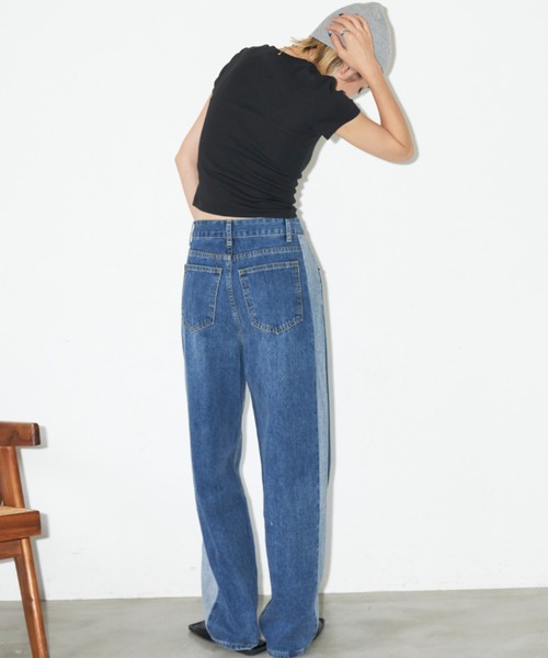 Auntie Rosa Holiday(アンティローザホリデー)の「サイドラインデニムパンツ(デニムパンツ・レディース・ブルー・FREE)」の3枚目の写真