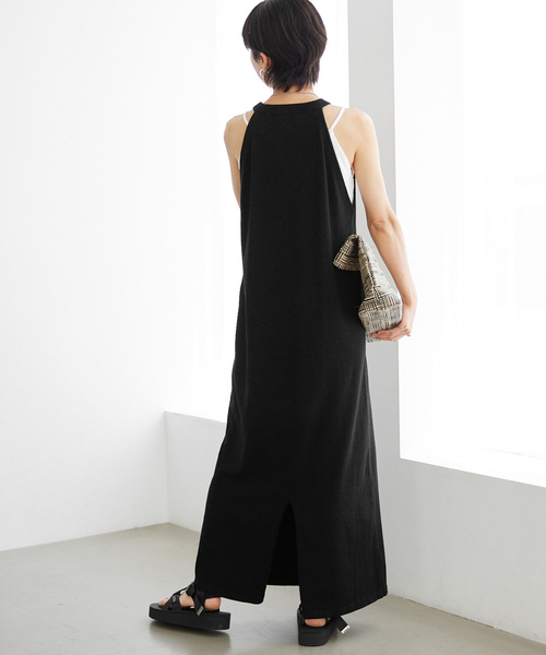 JOURNAL STANDARD relume（ジャーナルスタンダード　レリューム）の「インナーセットホルターネックニットワンピース（ワンピース・レディース・ブラック/ブラック系その他・FREE）」の6枚目の写真