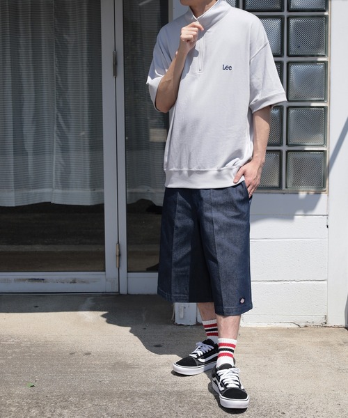 Lee（リー）の「【Lee/リー】 ワンポイントロゴ刺繍 ワイドシルエット ハーフジップ半袖Tシャツ/半袖スウェットT（Tシャツ/カットソー・メンズ・ホワイト/ブラック/ネイビー/グレー・M/L/XL）」の15枚目の写真