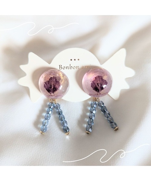 tone(トーン)の「【hazeleyes】ぷっくり木の葉のゆらゆらイヤリング(Bonbonami ボンボンアミ)(MA)(イヤリング・レディース・ピンク/パープル・FREE)」の1枚目の写真