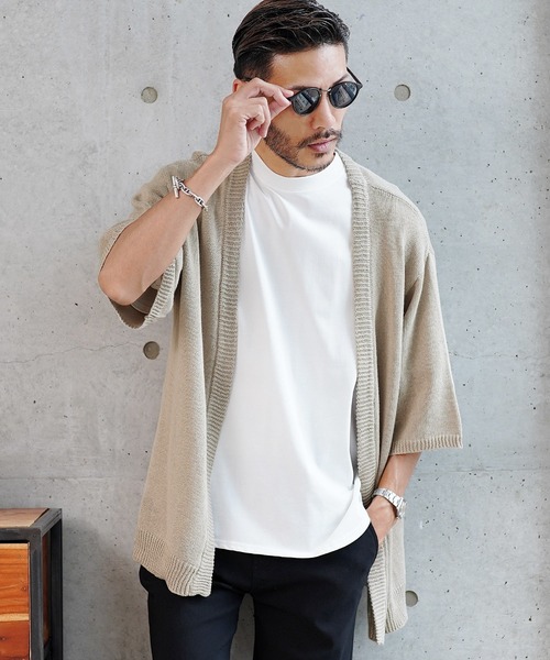 jiggys shop（ジギーズショップ）の「綿麻 サマーニット 5分袖カーディガン（カーディガン/ボレロ・メンズ・ブルー系その他2/ブルー系その他/ブラック/グレー/グレー系その他・MEDIUM/LARGE/X-LARGE）」の4枚目の写真