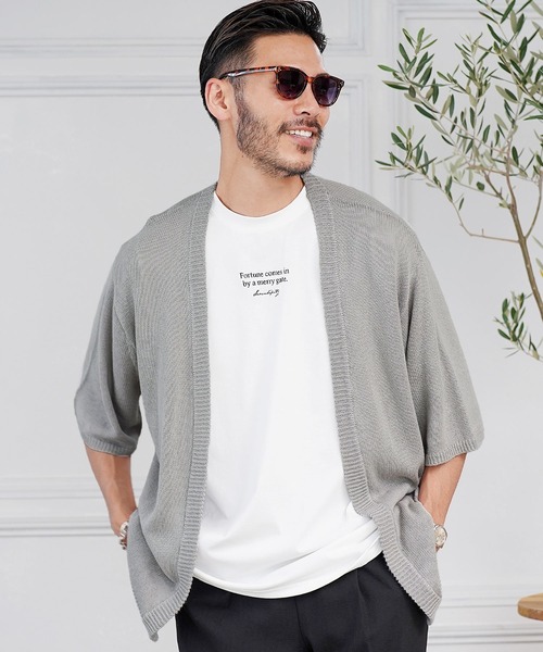 jiggys shop（ジギーズショップ）の「綿麻 サマーニット 5分袖カーディガン（カーディガン/ボレロ・メンズ・ブルー系その他2/ブルー系その他/ブラック/グレー/グレー系その他・MEDIUM/LARGE/X-LARGE）」の3枚目の写真