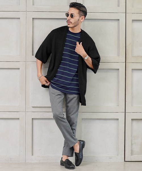 jiggys shop（ジギーズショップ）の「綿麻 サマーニット 5分袖カーディガン（カーディガン/ボレロ・メンズ・ブルー系その他2/ブルー系その他/ブラック/グレー/グレー系その他・MEDIUM/LARGE/X-LARGE）」の7枚目の写真