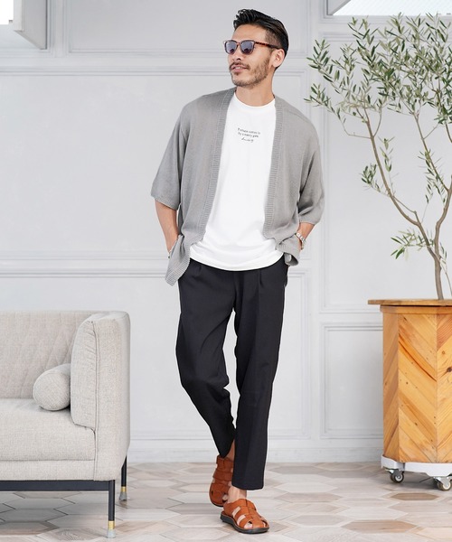 jiggys shop（ジギーズショップ）の「綿麻 サマーニット 5分袖カーディガン（カーディガン/ボレロ・メンズ・ブルー系その他2/ブルー系その他/ブラック/グレー/グレー系その他・MEDIUM/LARGE/X-LARGE）」の9枚目の写真