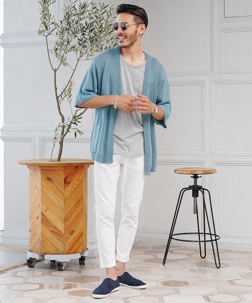 jiggys shop（ジギーズショップ）の「綿麻 サマーニット 5分袖カーディガン（カーディガン/ボレロ・メンズ・ブルー系その他2/ブルー系その他/ブラック/グレー/グレー系その他・MEDIUM/LARGE/X-LARGE）」の13枚目の写真