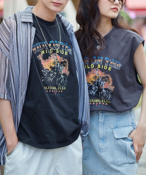 SPINNS(スピンズ)の「【SPINNS】ノースリーブTシャツ ビンテージデザインロゴ バイク(タンクトップ・メンズ・ブラック/チャコール・ONESIZE)」の14枚目の写真