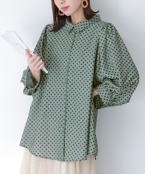 osharewalker（オシャレウォーカー）の「【廃盤】『ドット柄パフスリーブブラウス』（シャツ/ブラウス・レディース・グレイッシュベージュ/ブラック/グリーン・FREE）」の11枚目の写真